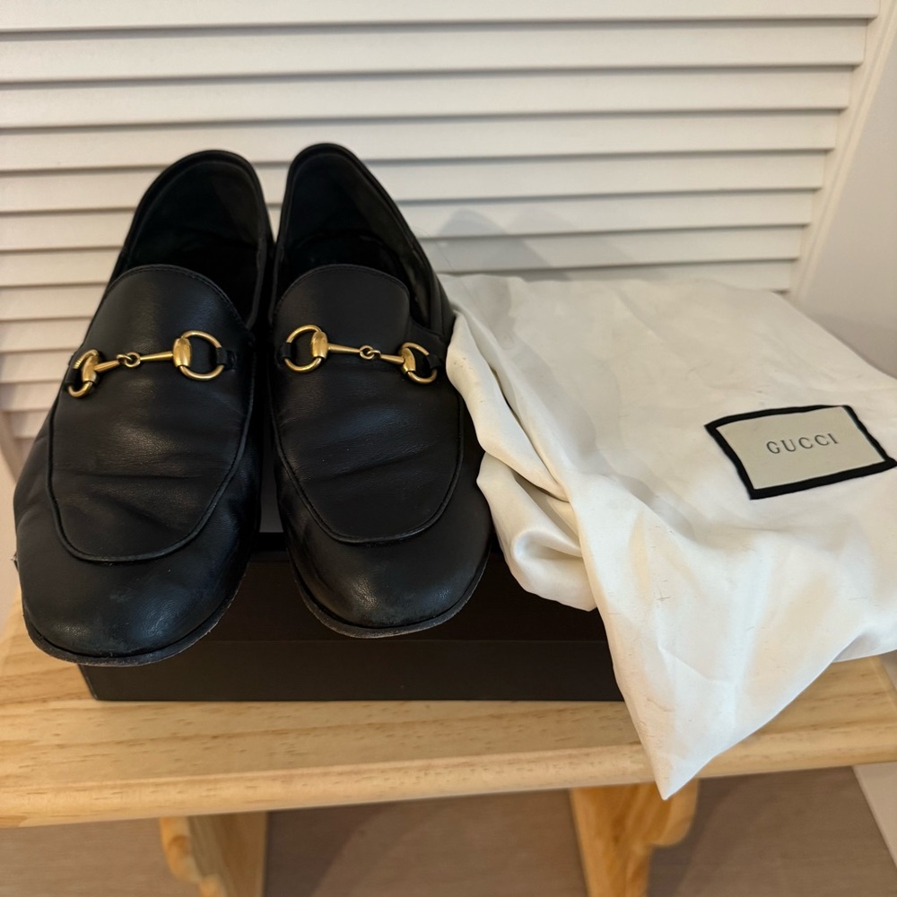 Gucci Horse Bit Black Leather Loafers Size 39
